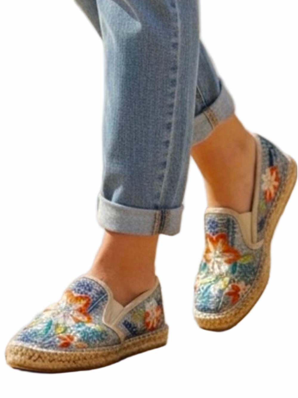 Johnny Was Elysia Metallic Floral Embroidered Espadrille Slip On Shoes Size 10